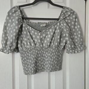 Abercrombie & Fitch Gray Polka Dot Blouse